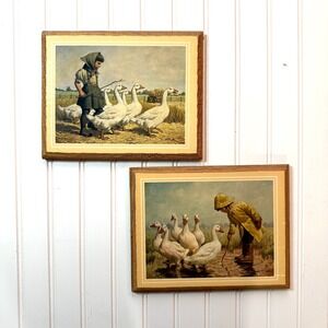 Vintage Framed Farm Prints Set of 2 Nursery Kids Room Cottagecore Art